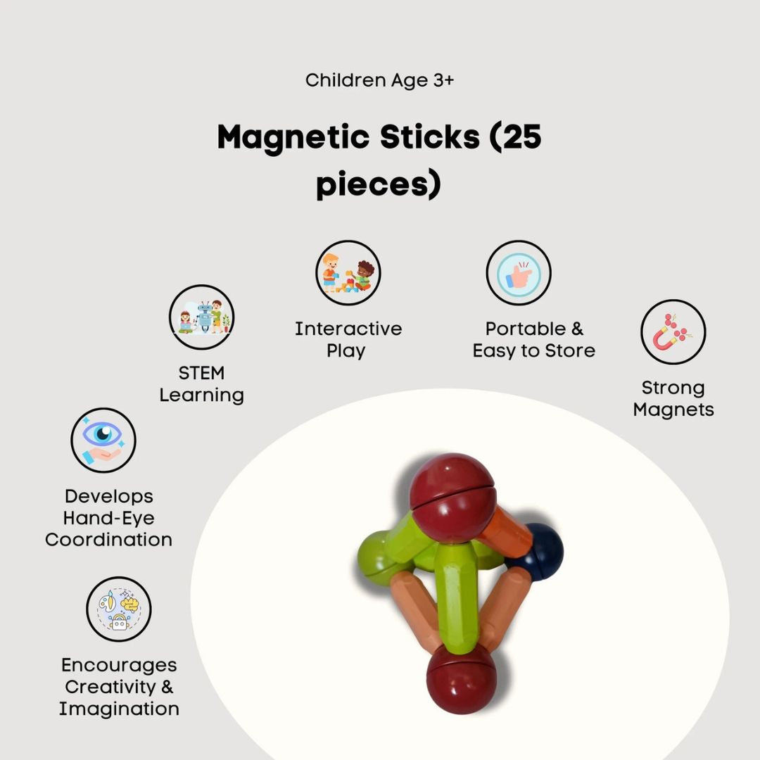 Magnetic Bar Blocks for Kids (25 Pcs Set)