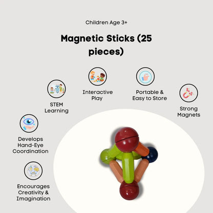 Magnetic Bar Blocks for Kids (25 Pcs Set)
