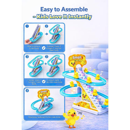 Small Duck Escalator Track Toy, Battery Operated, with Music and Colored Lights, Funny Slide Playset for Kids