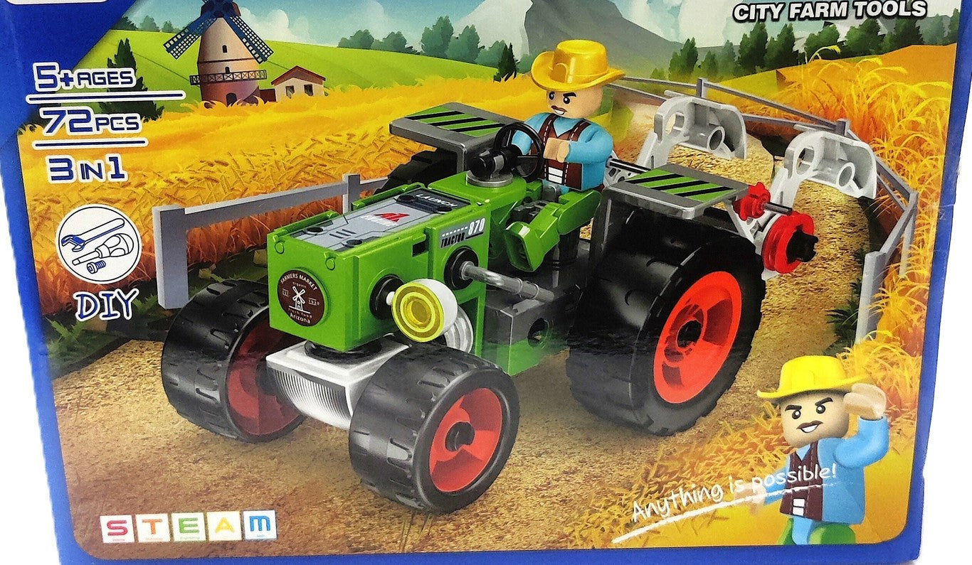 Creator City Farm Tools – 3 in 1 DIY Tractor Building Kit