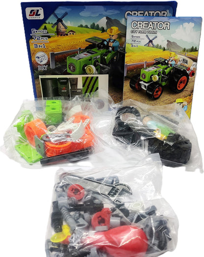 Creator City Farm Tools – 3 in 1 DIY Tractor Building Kit