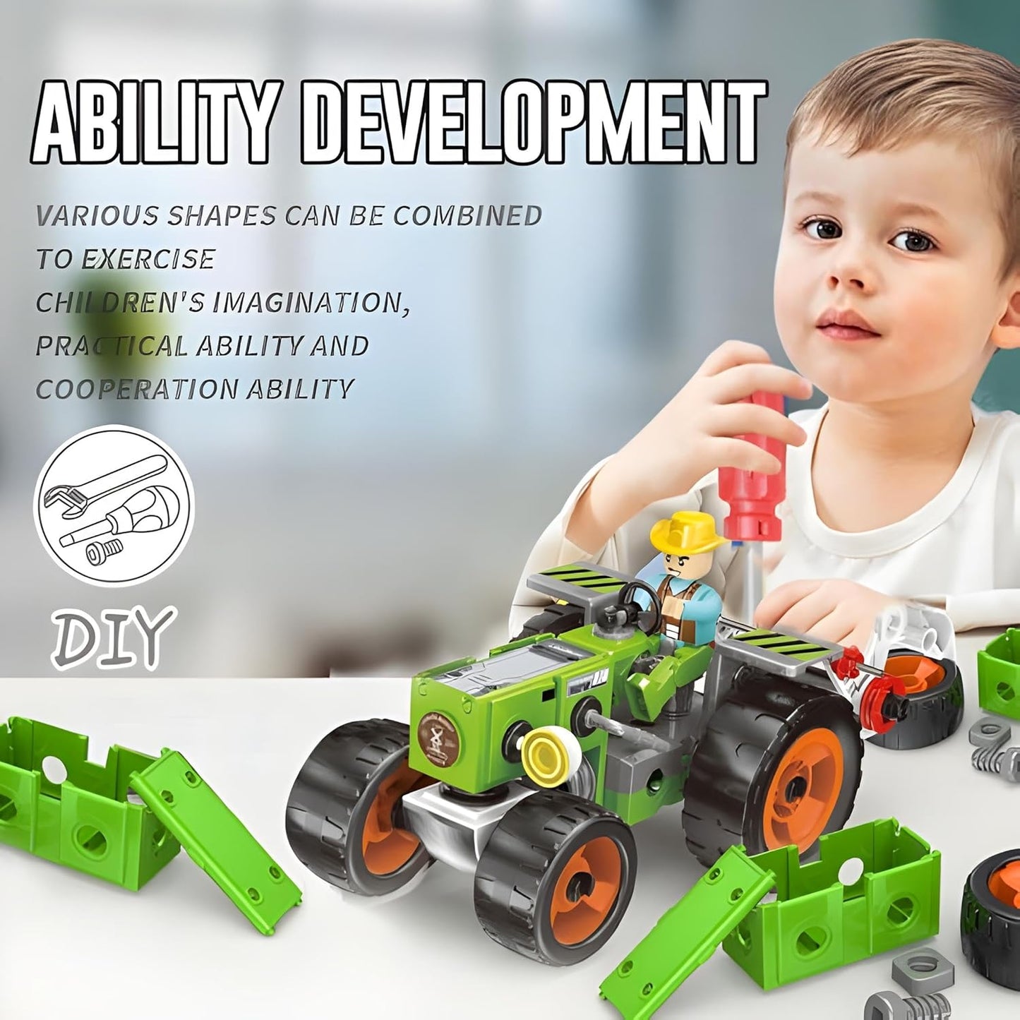 Creator City Farm Tools – 3 in 1 DIY Tractor Building Kit