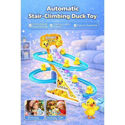 Small Duck Escalator Track Toy, Battery Operated, with Music and Colored Lights, Funny Slide Playset for Kids