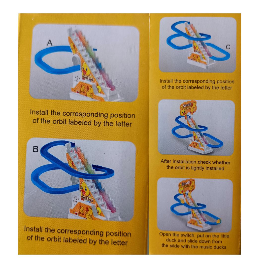 Small Duck Escalator Track Toy, Battery Operated, with Music and Colored Lights, Funny Slide Playset for Kids