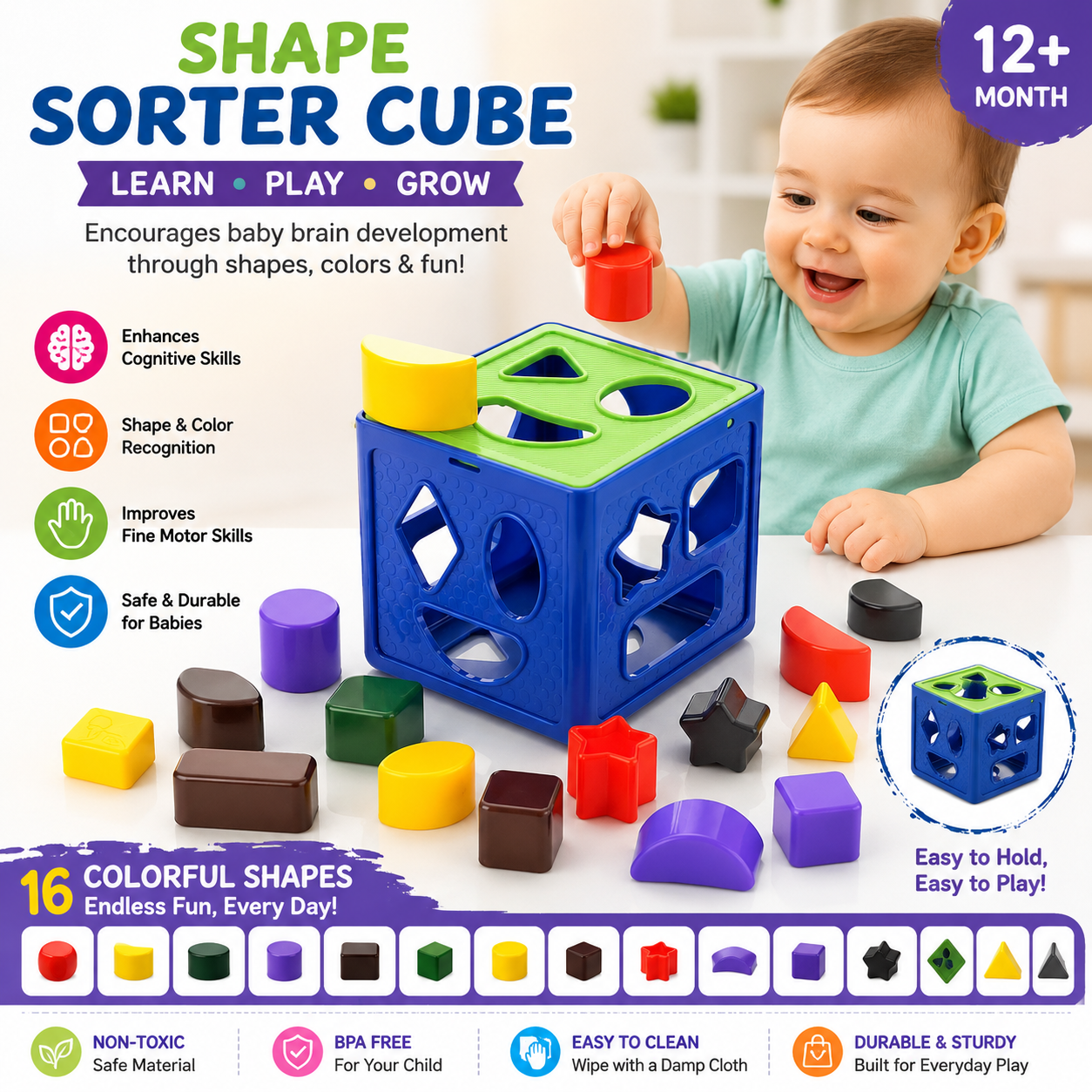 Shape Sorter Cube with Colorful Blocks