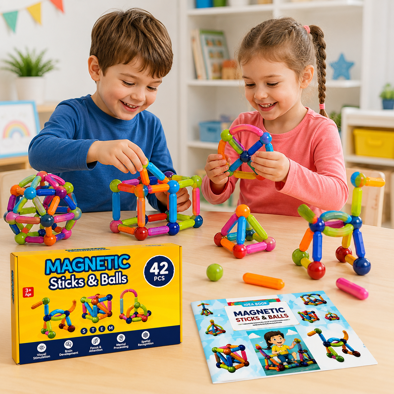 Magnetic Bar Blocks for Kids (42 Pcs Set)
