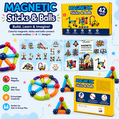 Magnetic Bar Blocks for Kids (42 Pcs Set)