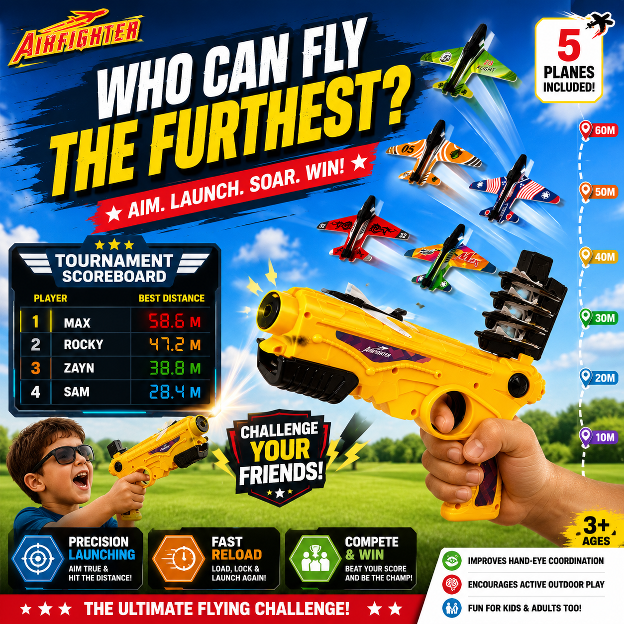 Airplane Gun Launcher with 5 planes