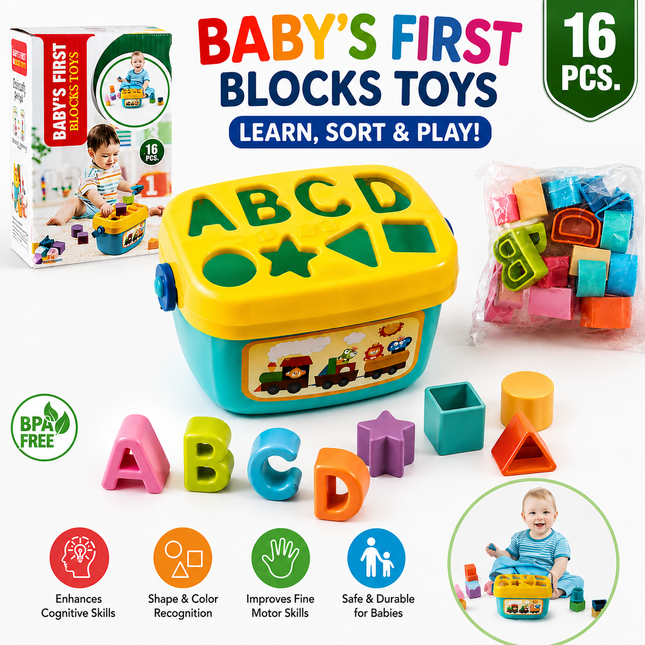 Baby's First Block Toy with 16 blocks