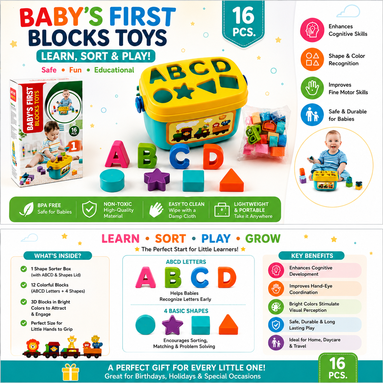 Baby's First Block Toy with 16 blocks