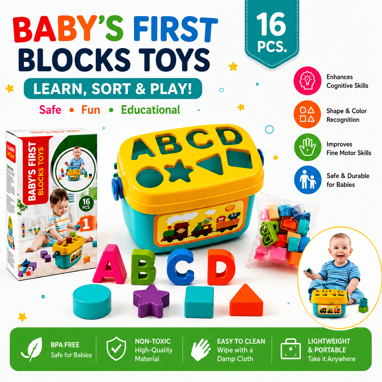 Baby's First Block Toy with 16 blocks