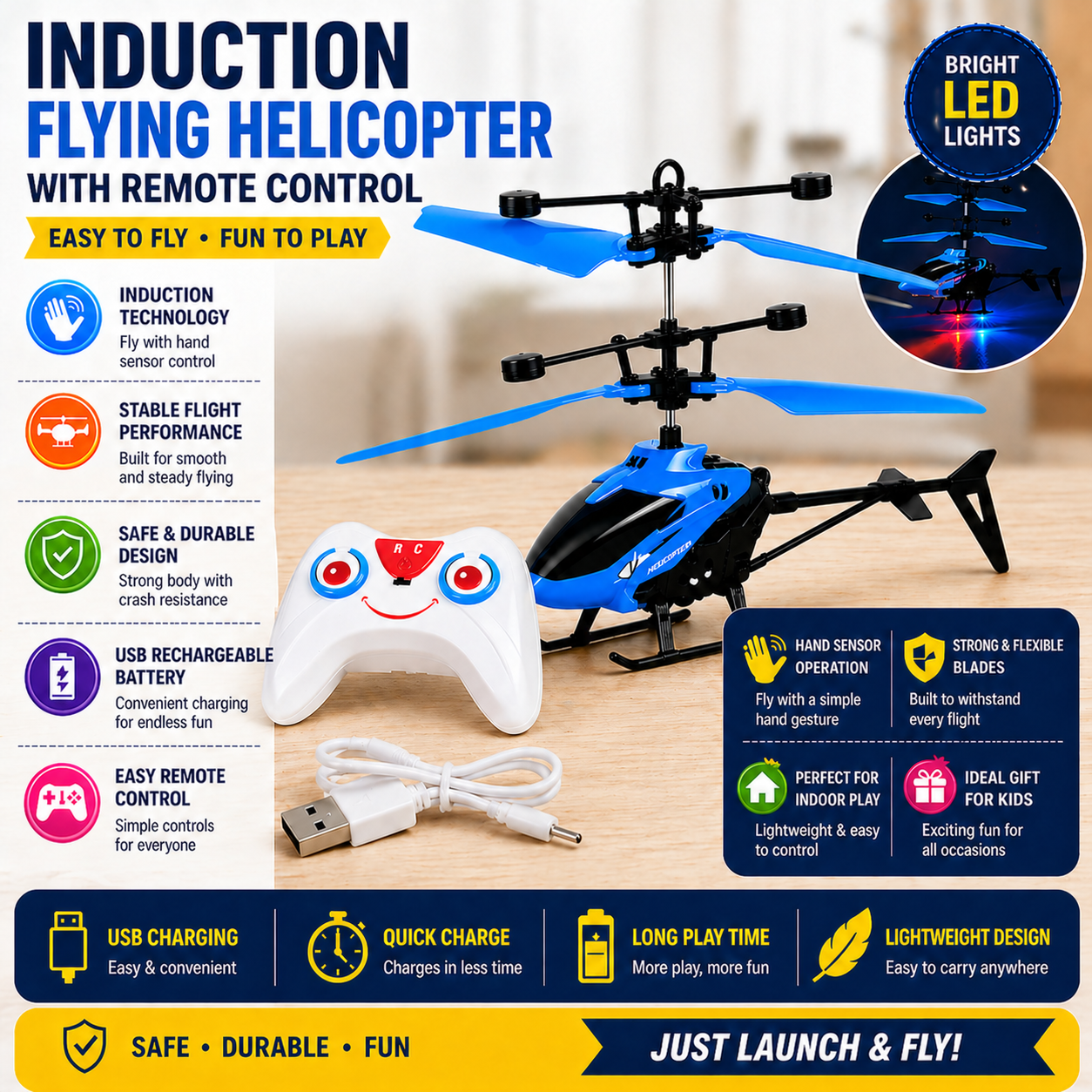 Remote Control Helicopter with Hand Sensor - Blue
