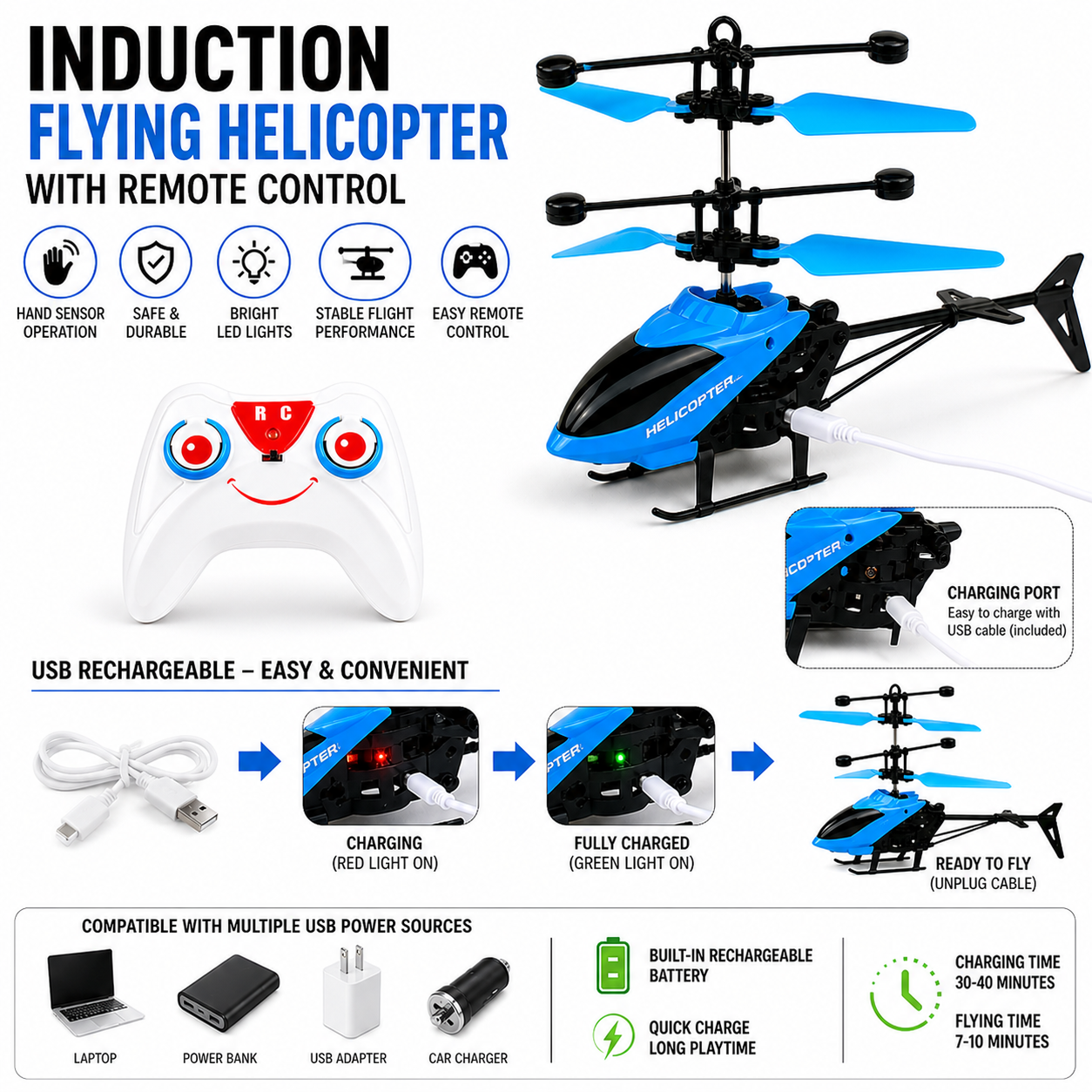 Remote Control Helicopter with Hand Sensor - Blue