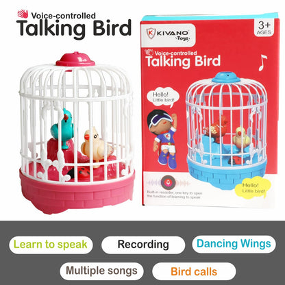 Talking Bird Toy with Voice Control - Rechargeable USB C Pin Cable  - Pink