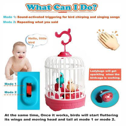 Talking Bird Toy with Voice Control - Rechargeable USB C Pin Cable  - Pink