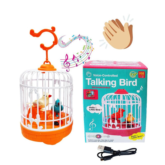 Talking Bird Toy with Voice Control - Rechargeable USB C Pin Cable  - Orange