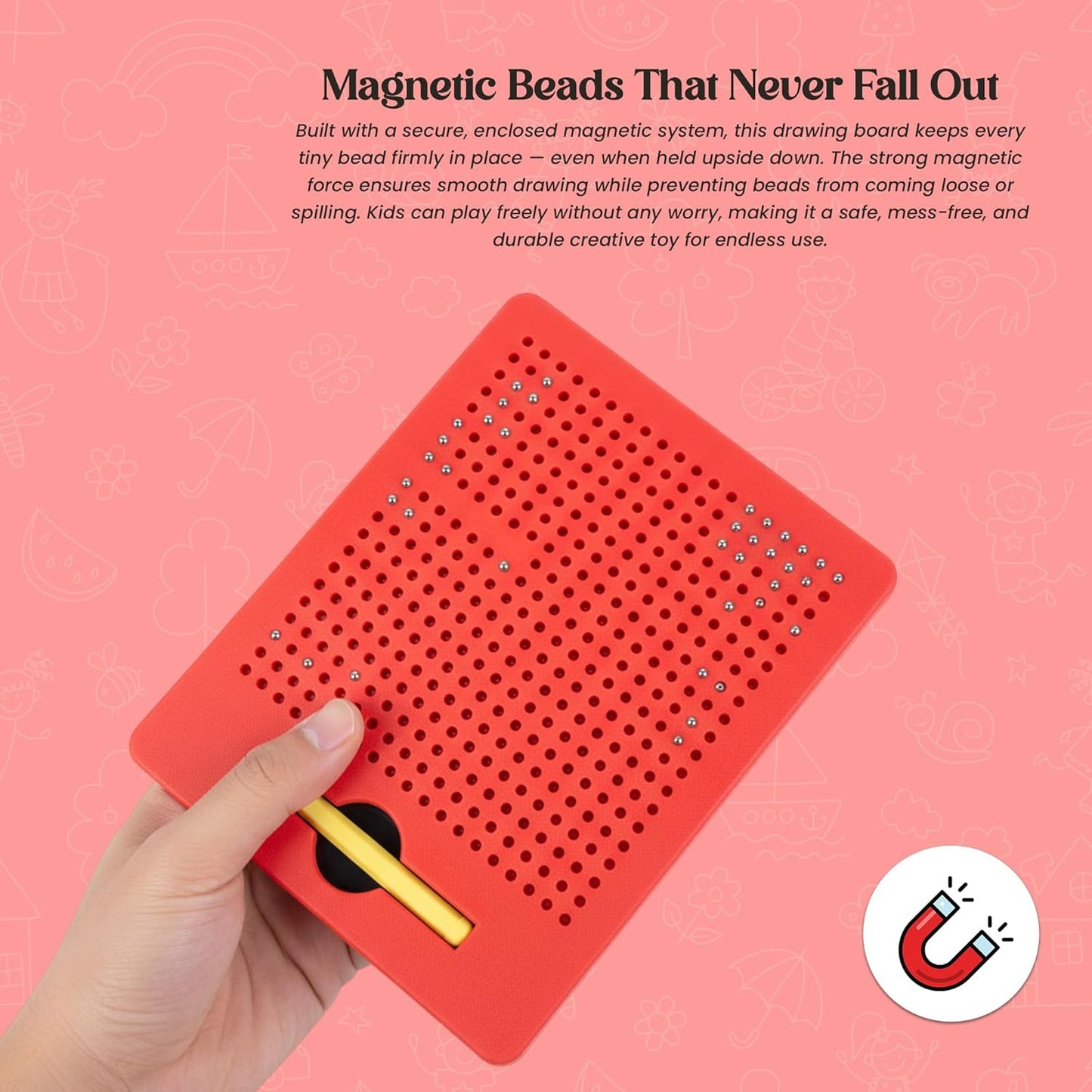 Magnetic Pad with Pen - Creative & Learning Toy for Kids - Red
