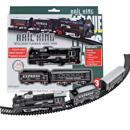 Smoke Train Toy with Rechargeable USB C pin Cable, Light & Sound Toy Train Set (16 Pieces)