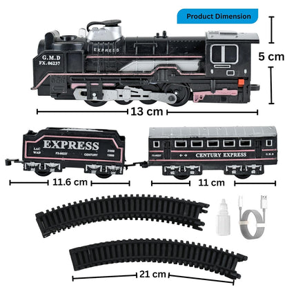 Smoke Train Toy with Rechargeable USB C pin Cable, Light & Sound Toy Train Set (16 Pieces)
