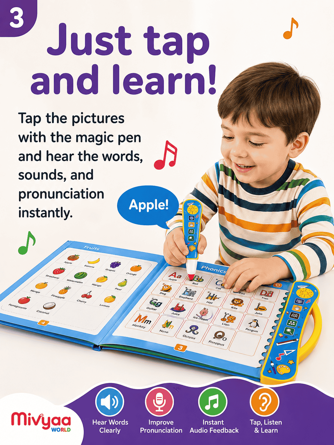 Interactive Intellectual Learning Study Book for Kids | Phonetic Sound & Writing Practice Toy