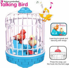 Talking Bird Toy with Voice Control - Rechargeable USB C Pin Cable - Blue